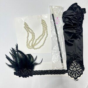 1920s Flapper Accessories Black Feathers Gatsby Costume Accessories Set #2522